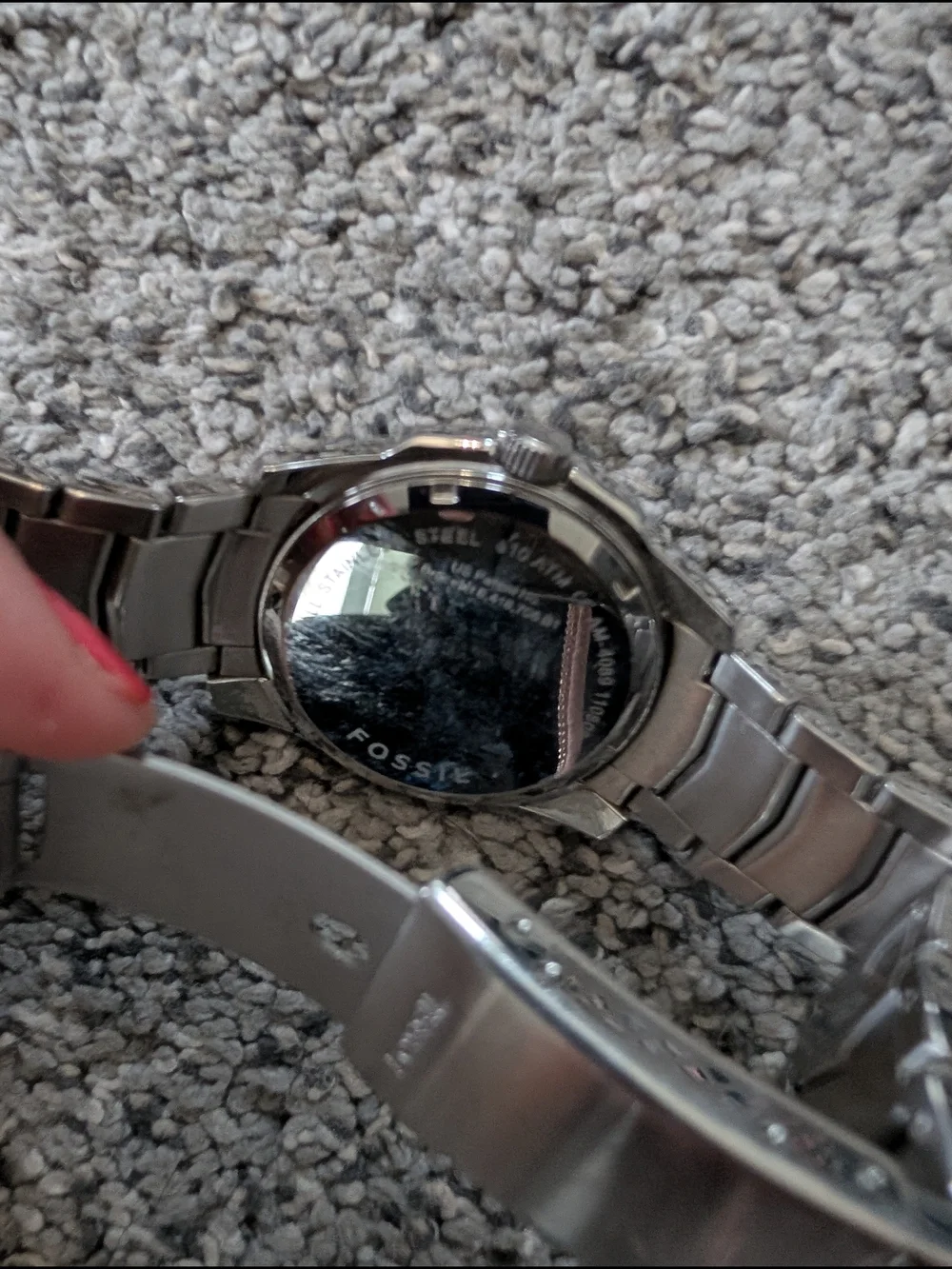 Used Condition Fossil Silver and Black Stainless Steel Diamond Accent Watch